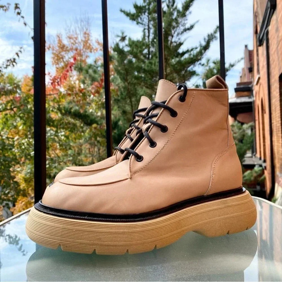 New Free People Platform Ankle Boots Shoes Mara Lace Up in Brown Tan Womens US 9 - Picture 8 of 13